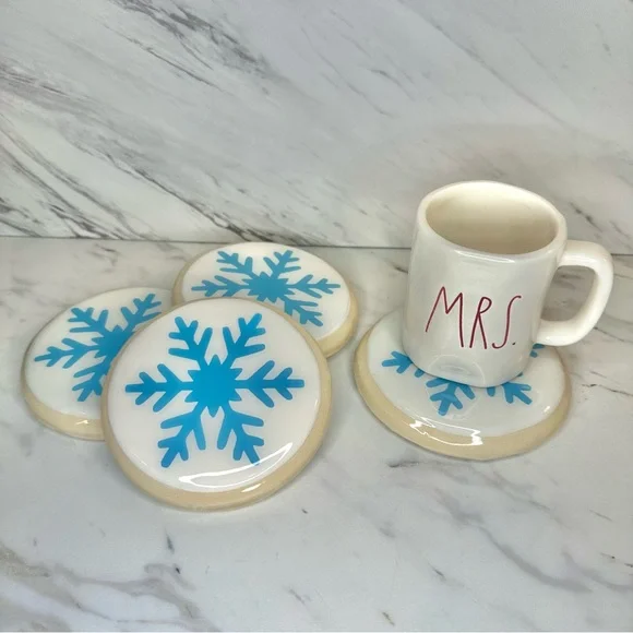 Snowflake Sugar Cookie Coasters - Handmade – Set of 4 - Picture 2 of 9